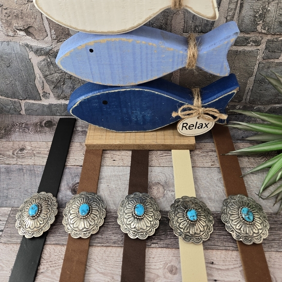 NEW ITEM NEW COLORS Leather Hat Band with Sterling Silver With Turquoise Accents - Picture 11 of 11